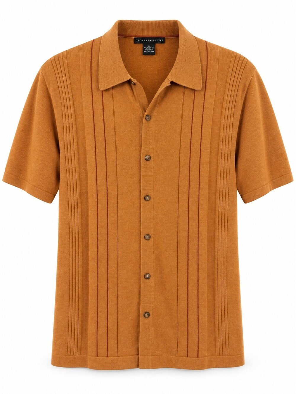Geoffrey Beene Tussah Silk Cotton Knit Button Polo Shirt Rust M